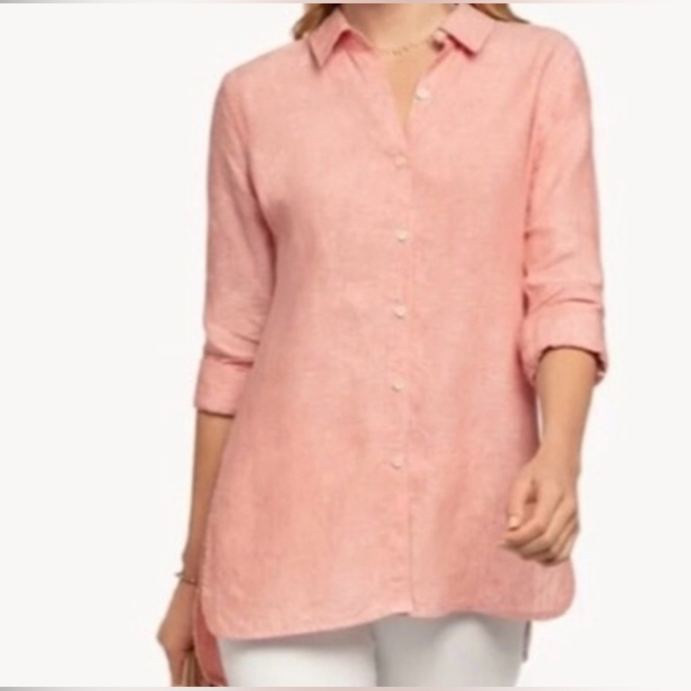 100% LINEN Spartina 449 Button Down Top Shirt Coral Lightweight Breathable Pink
